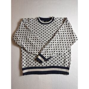 Vintage Jansen Cream and Blue Cotton Crew Neck Sweater M